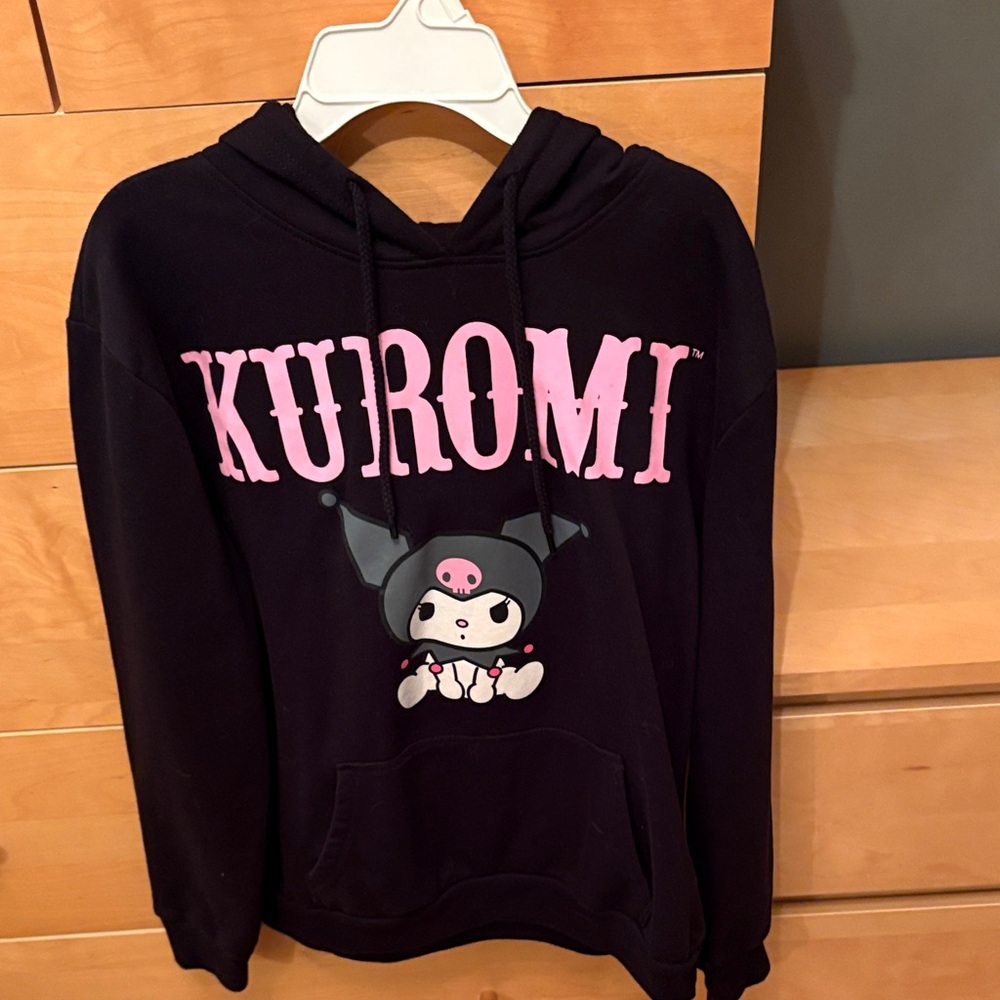 Kuromi Black Hoodie with Pink Accents
